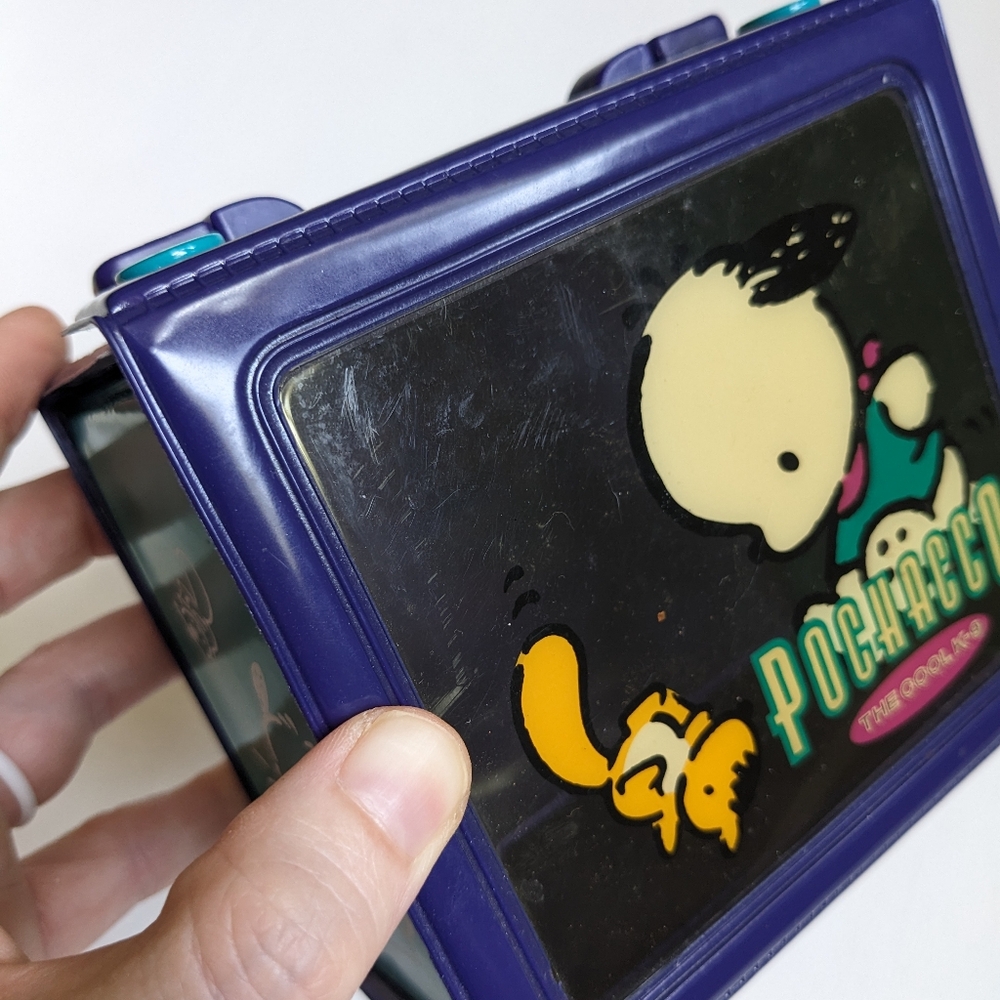 Vintage Pochacco Dog Puppy Sanrio Purple Plastic Vinyl Snap Trinket Box - Picture 11 of 15